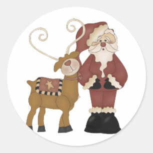 Sticker Rond Père Noël et son renne