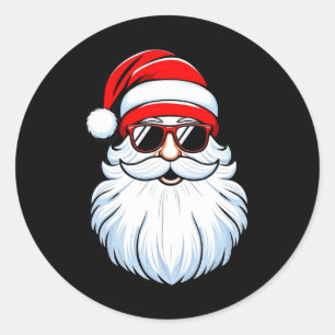 Sticker Rond Père Noël Face Retro Lunettes de soleil Famille No