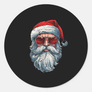 Sticker Rond Père Noël Face Retro Sungles Noël Noël Noël Hommes