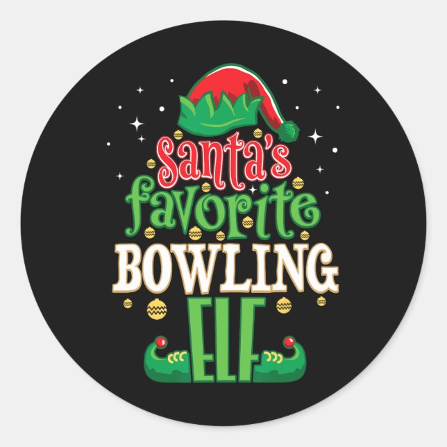 Sticker Rond Père Noël Favori Bowling Elf Christmas Matching Bo (Devant)