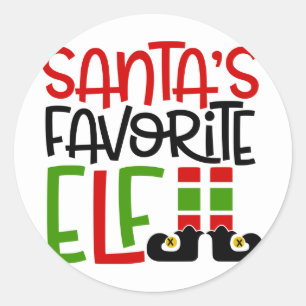 Sticker Rond Père Noël Favori Elf Noël Famille de Noël Fun