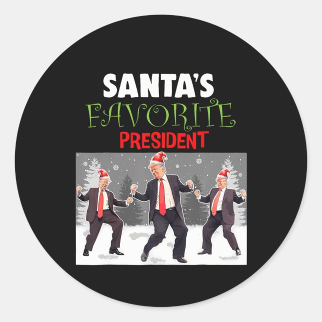 Sticker Rond Père Noël Favori Président Père Noël Trump Danser  (Devant)