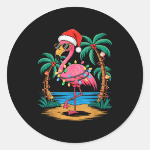 Sticker Rond Père Noël Flamant Lumières de Noël Palmiers Trocal