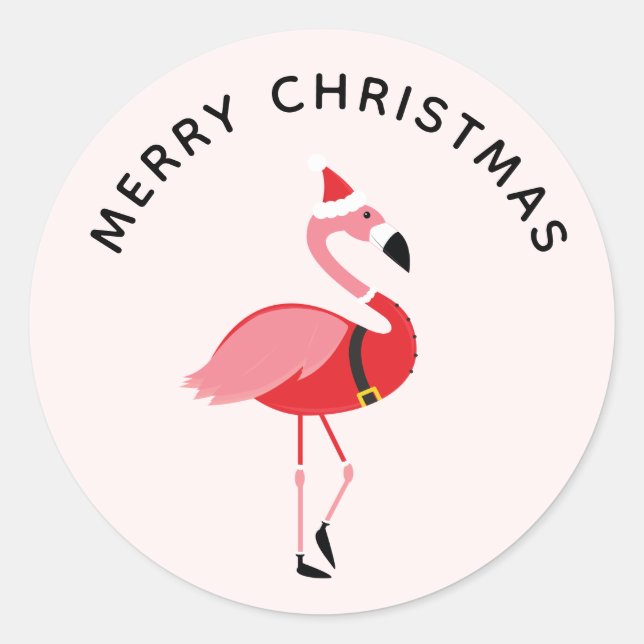 Sticker Rond Père Noël Flamant rose rose Noël (Devant)