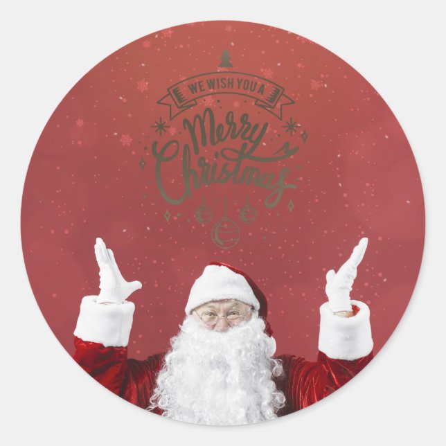 Sticker Rond Père Noël,Flocons de neige,Rouge   (Devant)