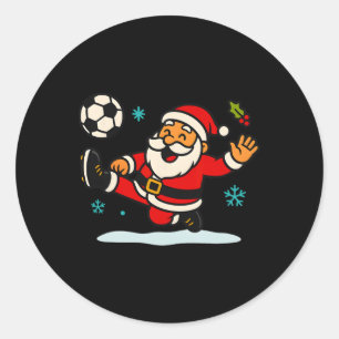 Sticker Rond Père Noël Football Sports Jouant Noël Neige X