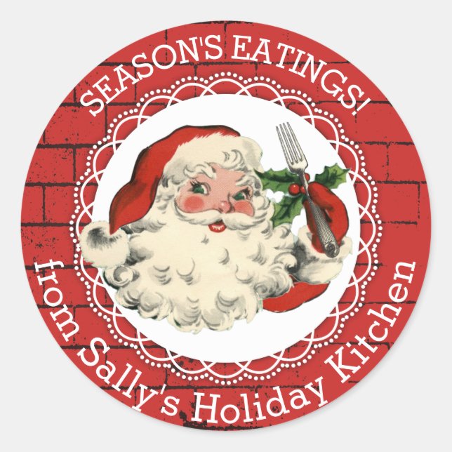 Sticker Rond Père Noël fourk Noël de la cuisine de l'autocollan (Devant)
