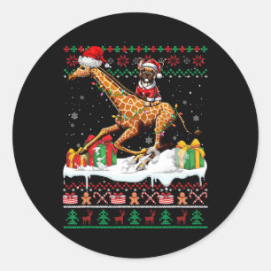 Sticker Rond Père Noël French Bulldog équitation Giraffe Christ