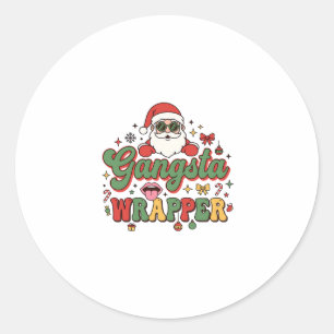Sticker Rond Père Noël Gangsta Wrapper Noël