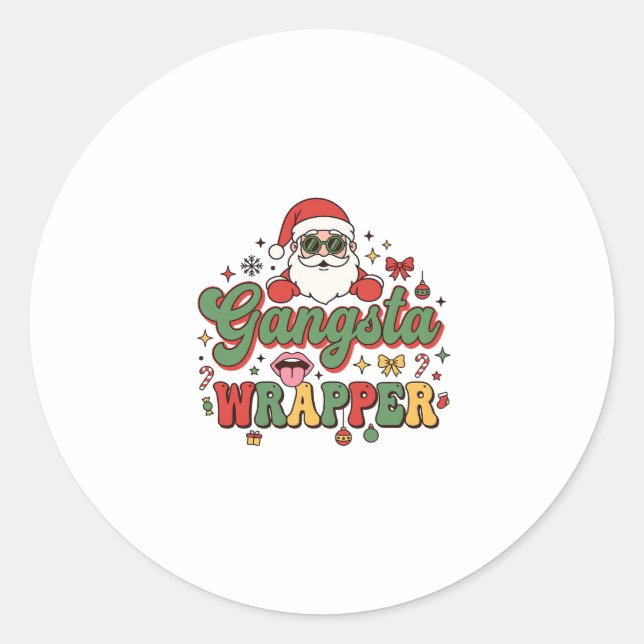 Sticker Rond Père Noël Gangsta Wrapper Noël (Devant)