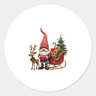 Sticker Rond Père Noël Gnome Lumière de Noël Chevauchant le Tra