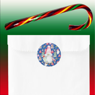 Sticker Rond Père Noël Gnome pour les fêtes Motif de Noël Bleu