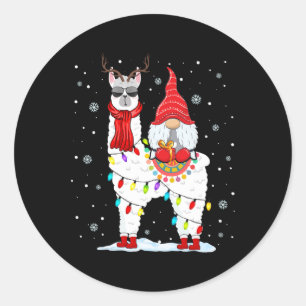 Sticker Rond Père Noël Gnomes Riding Llama Reindeer Noël Lumièr