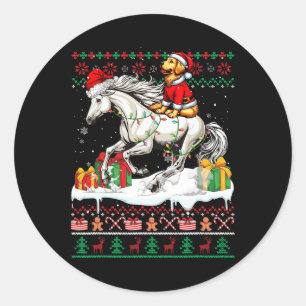 Sticker Rond Père Noël Golden Retriever équitation Cheval Noël 