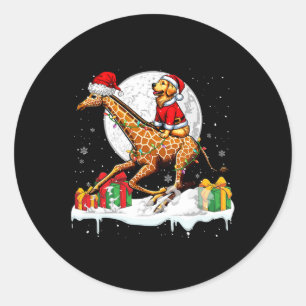 Sticker Rond Père Noël Golden Retriever équitation Giraffe Chri