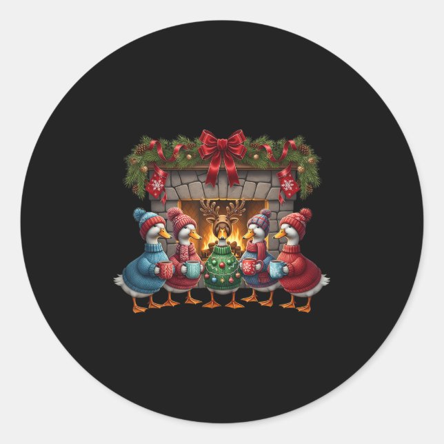 Sticker Rond Père Noël Goose Joyeux Goosmas Noël Oie Noël (Devant)