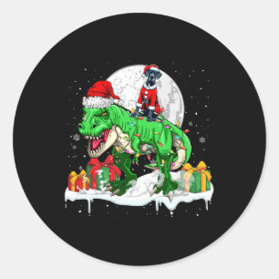 Sticker Rond Père Noël Great Dane Riding T-rex Propriétaire de 