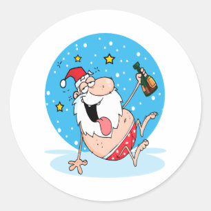 Sticker Rond père Noël ivre drôle en vacances