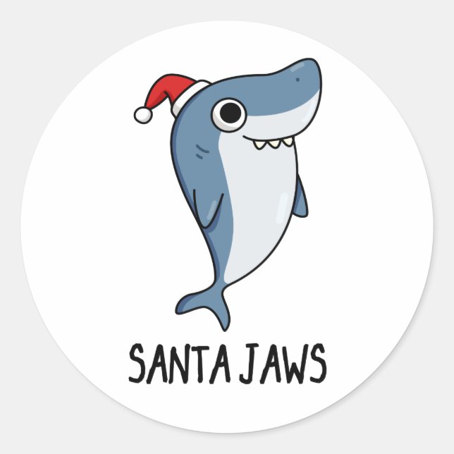 Sticker Rond Père Noël Jaws Funny Shark Christmas Pun (Devant)