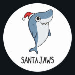 Sticker Rond Père Noël Jaws Funny Shark Christmas Pun<br><div class="desc">Père Noël Jaws Funny Shark Christmas Pun présente un requin qui a l'air vraiment mignon et charmante dans son chapeau santa. Un cadeau de Pun mignonne pour la famille et les amis qui aiment santa claus,  puns de noël.</div>