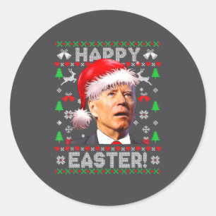 Sticker Rond Père Noël Joe Biden Joyeuses Pâques Noël dégueu