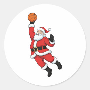 Sticker Rond Père Noël jouant au basket-ball Noël drôle