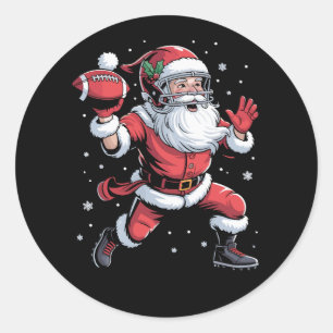 Sticker Rond Père Noël Jouant au football américain Noël