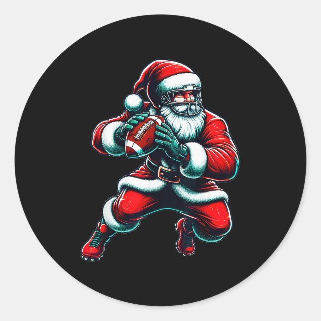 Sticker Rond Père Noël jouant au football américain Noël Femmes (Devant)