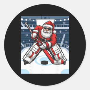 Sticker Rond Père Noël jouant au gardien de but de hockey sur g