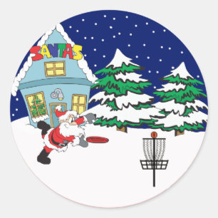 Sticker Rond Père Noël jouant au golf de disque