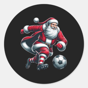 Sticker Rond Père Noël Joue Soccer Sport Noël Femmes Hommes Enf