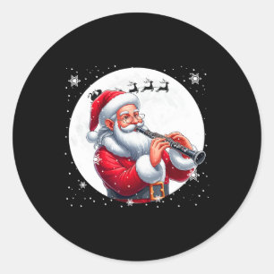 Sticker Rond Père Noël Jouer Clarinet Xmas Moon Costume Instrum