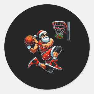 Sticker Rond Père Noël Joueur de basket-ball Dunking Noël Bas