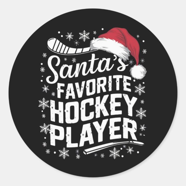 Sticker Rond Père Noël Joueur de hockey favori Pyjama Noël (Devant)