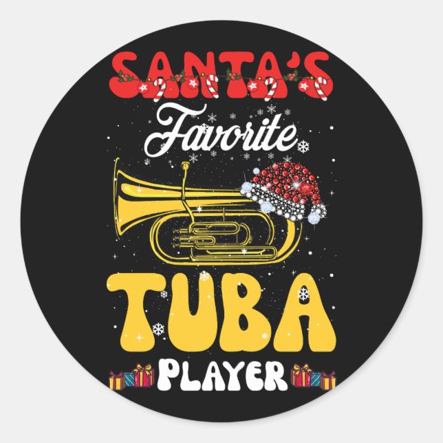 Sticker Rond Père Noël Joueur Tuba favori Xmas Père Noël Musica (Devant)