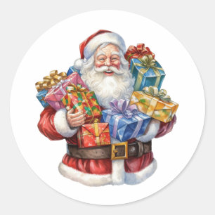 Sticker Rond Père Noël jovial en costume rouge traditionnel