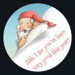 Sticker Rond Père Noël Liste de Noël - Vous avez été bon<br><div class="desc">Un autocollant mignon pour petits et grands, ce design présente un Jolly Père Noël qui regarde sa liste de Noël avec du texte que vous pouvez modifier comme vous le souhaitez. Joignez-les aux fêtes de Noël, aux forfaits ou utilisez-les comme sceaux sur les cartes de Noël. Ils sont sûrs d'apporter...</div>