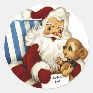 Sticker Rond Père Noël Liste des Enfants Sage ou Méchants Ours