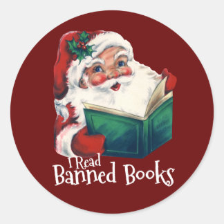 Sticker Rond Père Noël Lit Les Livres Interdits