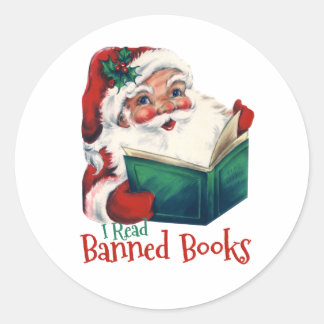 Sticker Rond Père Noël Lit Les Livres Interdits