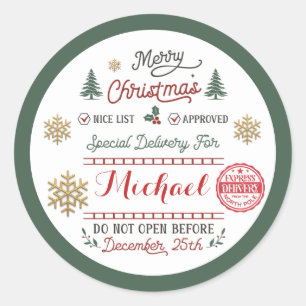 Sticker Rond Père Noël livré spécialement par le pôle Nord pers