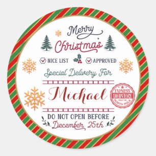 Sticker Rond Père Noël livré spécialement par le pôle Nord pers