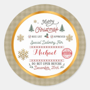 Sticker Rond Père Noël livré spécialement par le pôle Nord pers