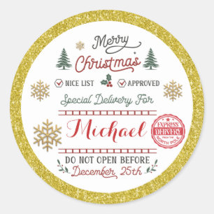 Sticker Rond Père Noël livré spécialement par le pôle Nord pers