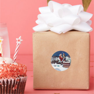 Sticker Rond Père Noël livre une cargaison de livres par Wyeth