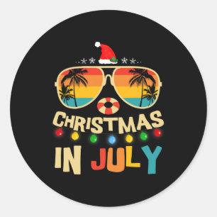 Sticker Rond Père Noël Lunettes de soleil Plage Noël en Juillet