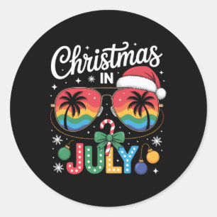 Sticker Rond Père Noël Lunettes de soleil Plage Noël en Juillet