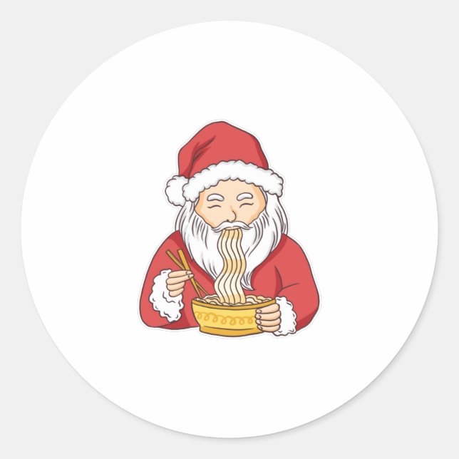 Sticker Rond Père Noël Mange Des Pâtes (Devant)