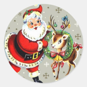 Sticker Rond Père Noël Mid Century Reindee