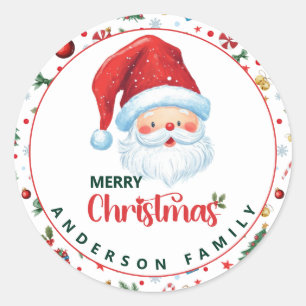 Sticker Rond Père Noël mignon et Motif festif Joyeux Noël